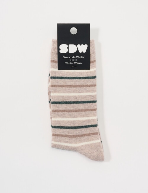 Simon De Winter Winter Warm Stripe Crew Socks, Sand Marle product photo View 02 L