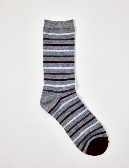 Simon De Winter Winter Warm Stripe Crew Socks, Light Grey Marle product photo