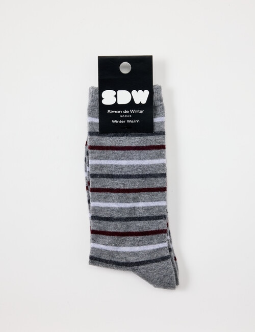 Simon De Winter Winter Warm Stripe Crew Socks, Light Grey Marle product photo View 02 L