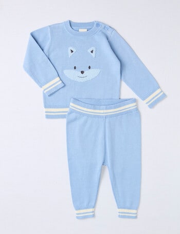 Little Bundle Little Bear Knit Top & Pant, 2-Piece Set, Blue product photo