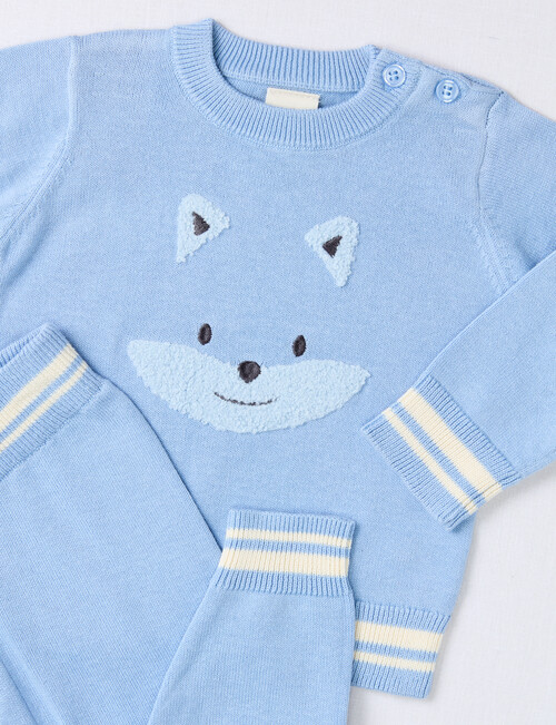 Little Bundle Little Bear Knit Top & Pant, 2-Piece Set, Blue product photo View 02 L