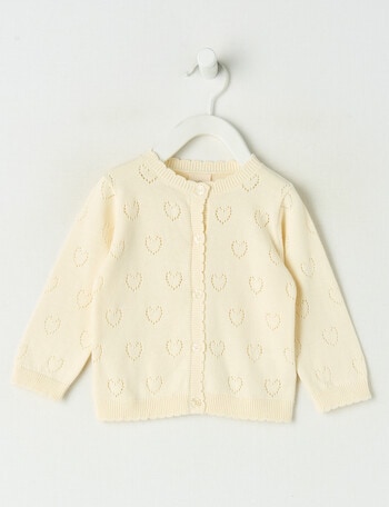 Little Bundle Crew Neck Forest Friends Knit Cardigan, Cream product photo