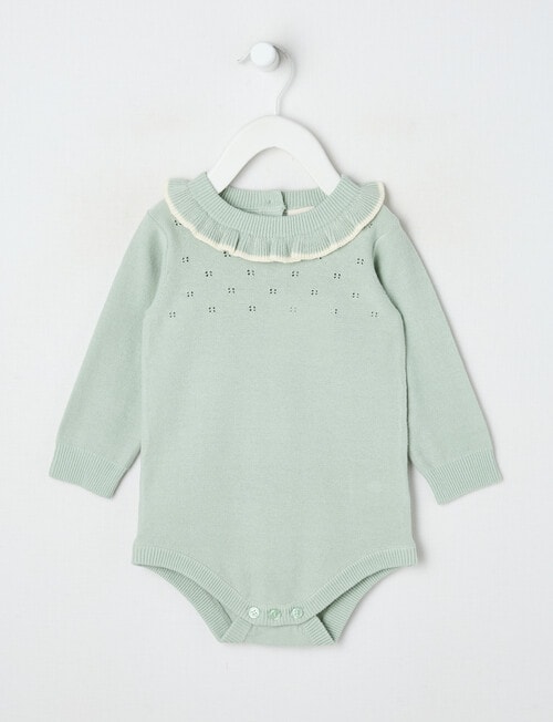 Little Bundle Forest Friends Knit Romper, Green product photo