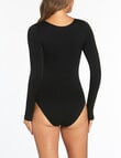 Ambra Seamless Smoothies Shelf Bra Long Sleeve Bodysuit, Black product photo View 03 S