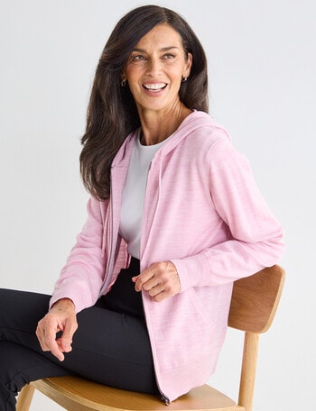 Ella J Merino Zip Hoodie, Pale Pink product photo