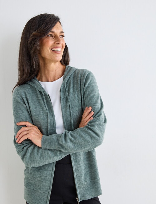 Ella J Merino Zip Hoodie, Moss product photo View 05 L