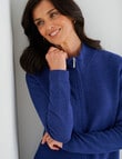 Ella J Merino Rib Zip Cardigan, Indigo product photo