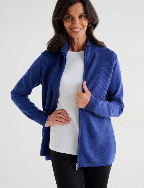 Ella J Merino Rib Zip Cardigan, Indigo product photo View 04 L