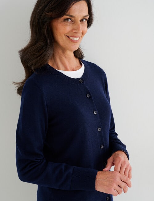 Ella J Merino Classic Cardigan, Navy product photo