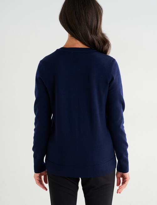 Ella J Merino Classic Cardigan, Navy product photo View 02 L