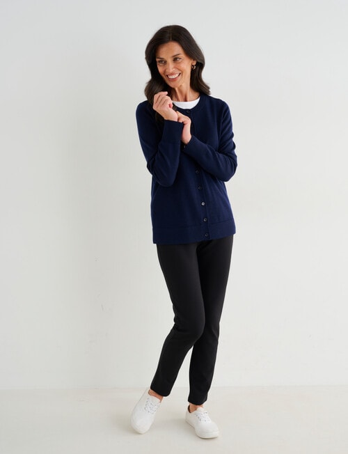 Ella J Merino Classic Cardigan, Navy product photo View 03 L