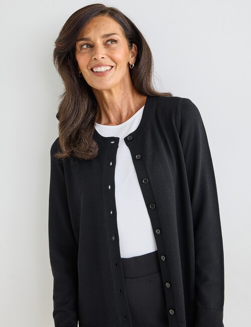 Ella J Merino Classic Cardigan, Black product photo