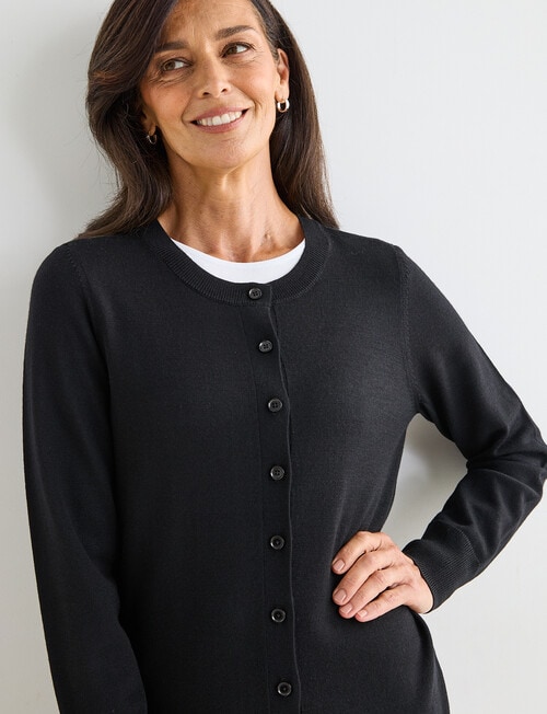 Ella J Merino Classic Cardigan, Black product photo View 05 L