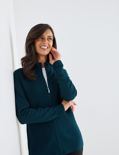 Ella J Merino Rib Zip Cardigan, Forest product photo
