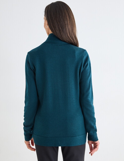 Ella J Merino Rib Zip Cardigan, Forest product photo View 02 L