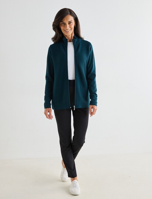Ella J Merino Rib Zip Cardigan, Forest product photo View 03 L