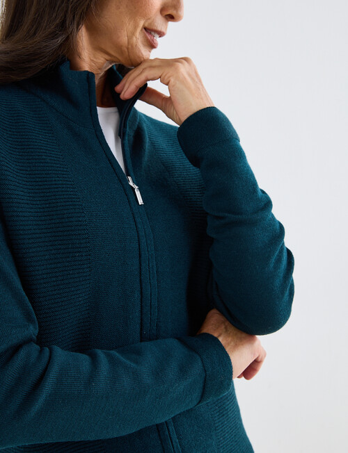 Ella J Merino Rib Zip Cardigan, Forest product photo View 04 L