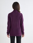 Ella J Merino Rib Zip Cardigan, Grape product photo View 02 S