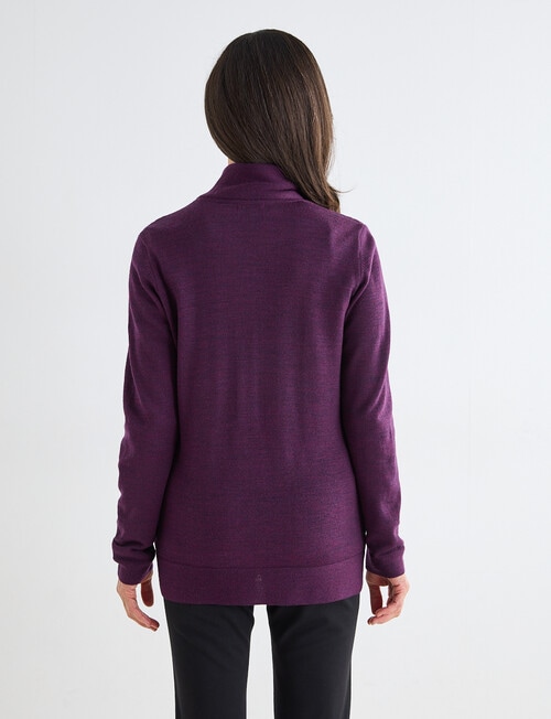 Ella J Merino Rib Zip Cardigan, Grape product photo View 02 L