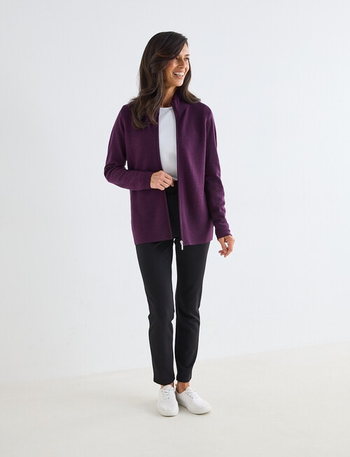 Ella J Merino Rib Zip Cardigan, Grape product photo View 03 L