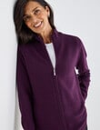 Ella J Merino Rib Zip Cardigan, Grape product photo View 05 S