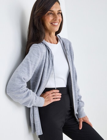 Ella J Merino Zip Hoodie, Grey Marle product photo