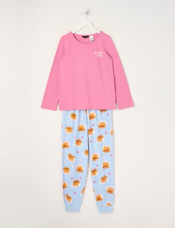 Sleep Squad Brunch Club Knit & Flannel PJ Set, Pink, 8-16 product photo
