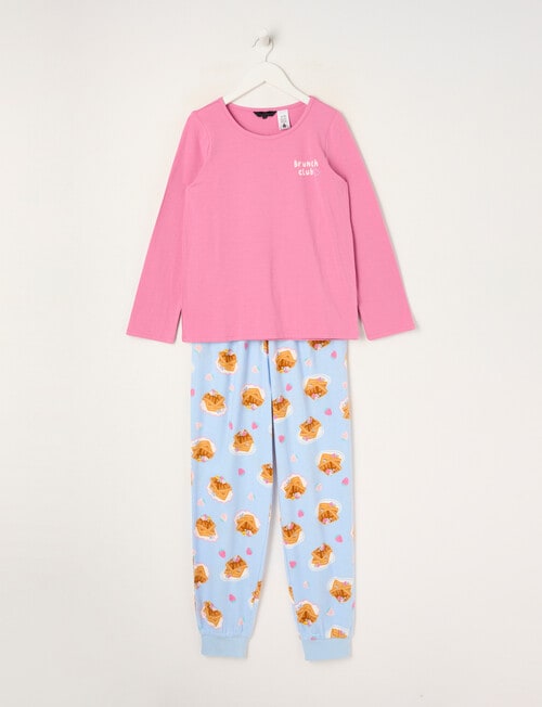 Sleep Squad Brunch Club Knit & Flannel PJ Set, Pink, 8-16 product photo
