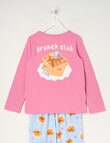 Sleep Squad Brunch Club Knit & Flannel PJ Set, Pink, 8-16 product photo View 02 S