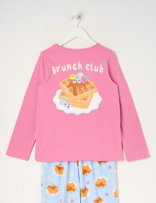 Sleep Squad Brunch Club Knit & Flannel PJ Set, Pink, 8-16 product photo View 02 L