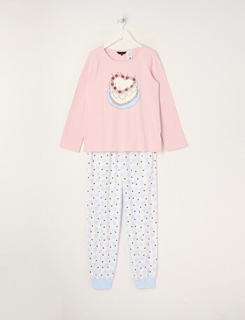 Sleep Squad Cake Knit Flannel PJ Set, Pink, 8-16 product photo