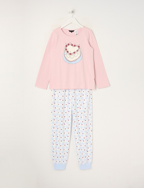Sleep Squad Cake Knit Flannel PJ Set, Pink, 8-16 product photo