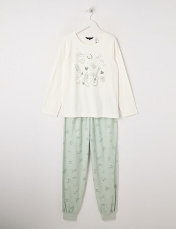Sleep Squad Western Knit Flannel PJ Set, Soft Grass & Vanilla, -16 product photo