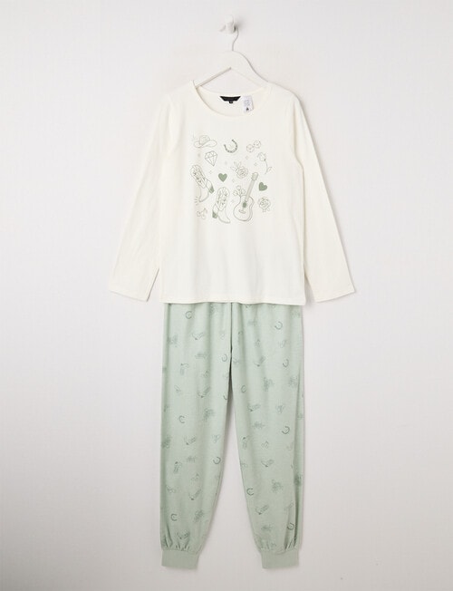 Sleep Squad Western Knit Flannel PJ Set, Soft Grass & Vanilla, -16 product photo