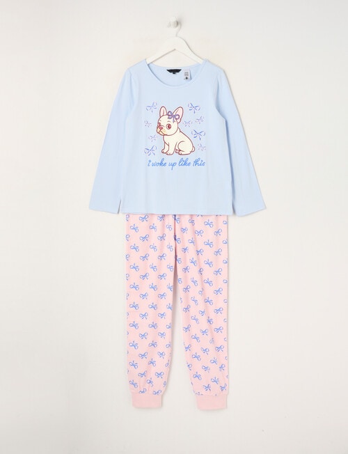 Sleep Squad Pup & Bows Knit Flannel PJ Set, Pink & Blue, 8-16 product photo
