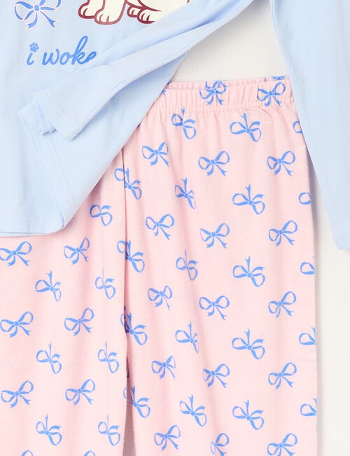 Sleep Squad Pup & Bows Knit Flannel PJ Set, Pink & Blue, 8-16 product photo View 03 L