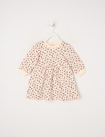 Teeny Weeny Heart and Bow Play Fleece Floral Dress, Vanilla product photo