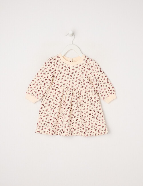 Teeny Weeny Heart and Bow Play Fleece Floral Dress, Vanilla product photo