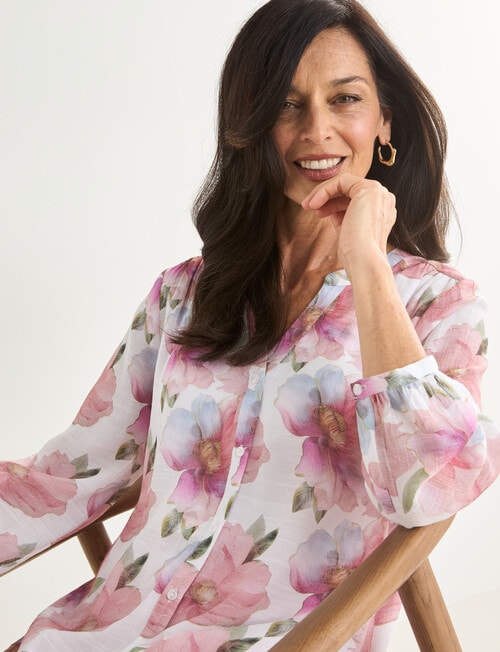 Ella J Pleat Detail Shirt, Pink Floral product photo