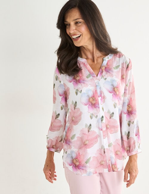 Ella J Pleat Detail Shirt, Pink Floral product photo View 05 L