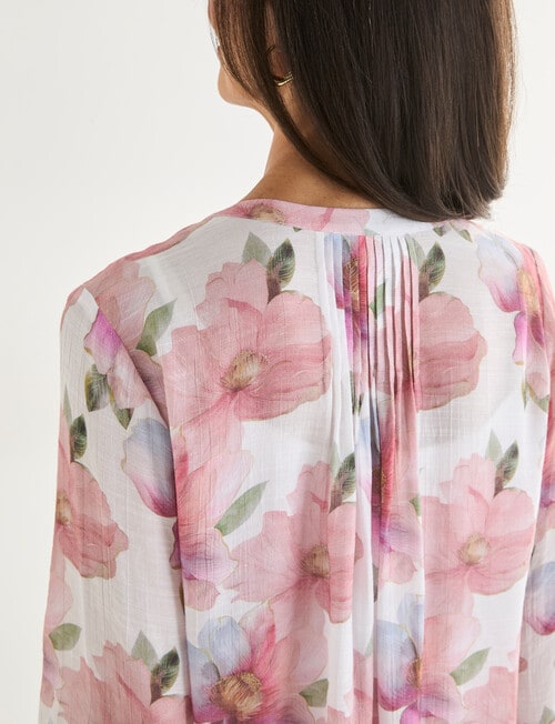 Ella J Pleat Detail Shirt, Pink Floral product photo View 06 L