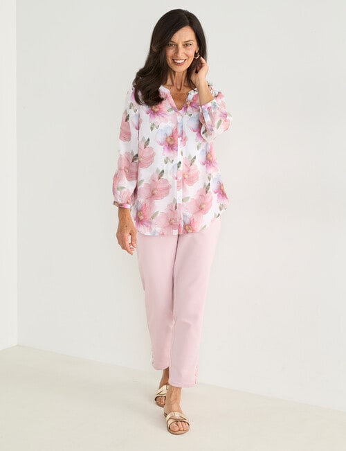 Ella J Pleat Detail Shirt, Pink Floral product photo View 07 L