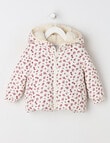 Teeny Weeny Heart & Bow Puffer Hooded Jacket, Cream & Pink product photo