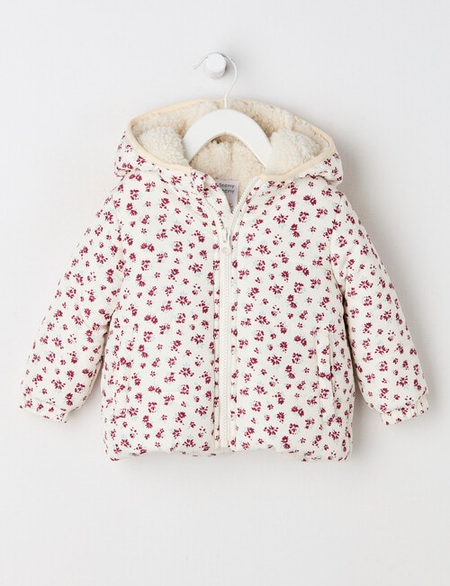 Teeny Weeny Heart & Bow Puffer Hooded Jacket, Cream & Pink product photo