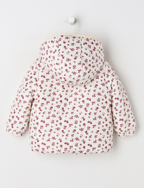 Teeny Weeny Heart & Bow Puffer Hooded Jacket, Cream & Pink product photo View 02 L