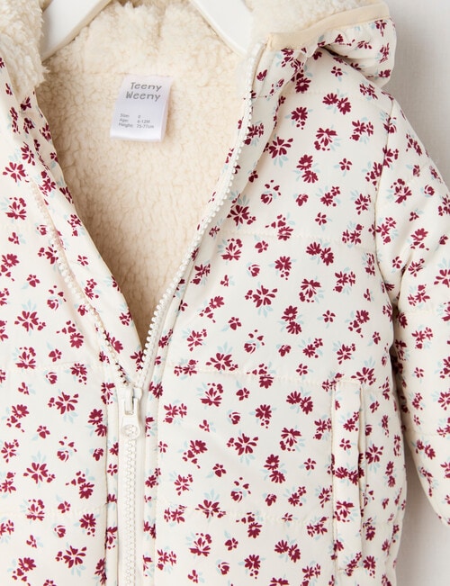 Teeny Weeny Heart & Bow Puffer Hooded Jacket, Cream & Pink product photo View 03 L