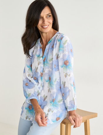 Ella J Pleat Detail Shirt, Blue Floral product photo