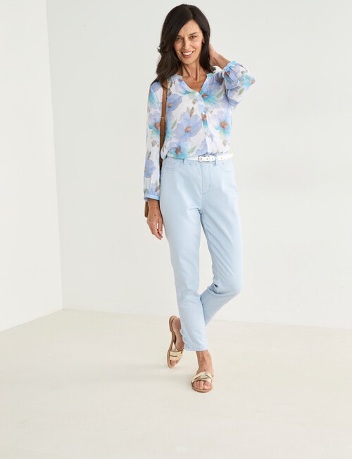 Ella J Pleat Detail Shirt, Blue Floral product photo View 03 L