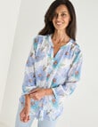 Ella J Pleat Detail Shirt, Blue Floral product photo View 05 S