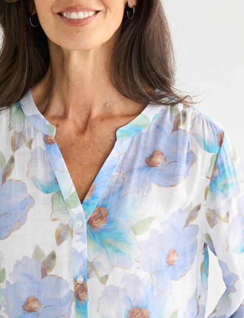 Ella J Pleat Detail Shirt, Blue Floral product photo View 06 L